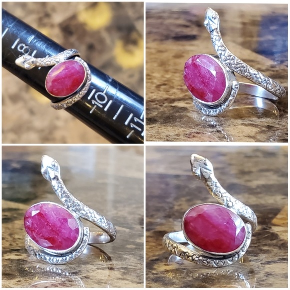 Genuine 5ct Natural Ruby Snake Ring Size 9 - Picture 6 of 6